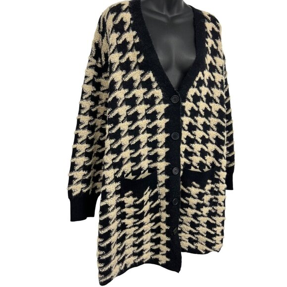 Max Studio Oversized Houndstooth Cardigan Sweater Size Large L Brown Black New - Picture 3 of 10